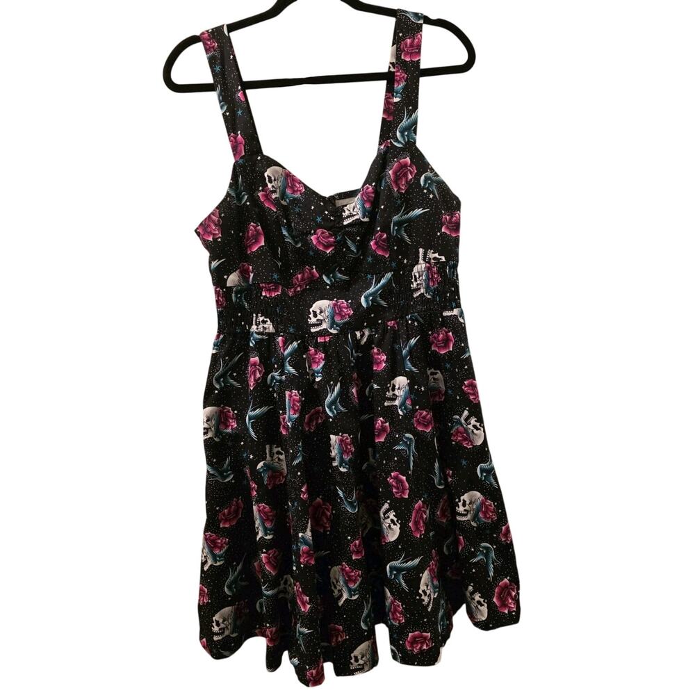 Hot Topic Skulls Roses Sparrow Rockabilly Mini Dress Gothic Fairy Grunge XL